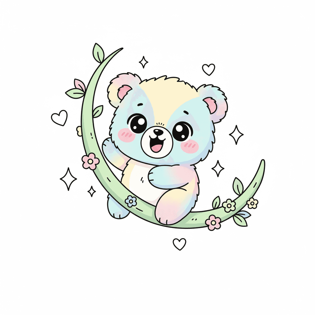 Bear Cub Swinging On Vine - medium cartoon drawing idea