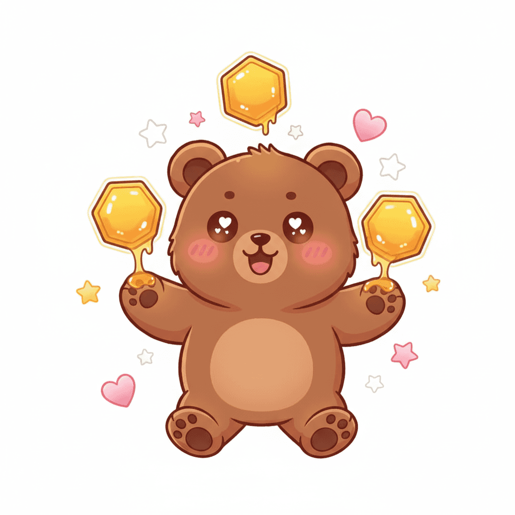 Bear Juggling Three Honeycombs - hard cartoon drawing idea