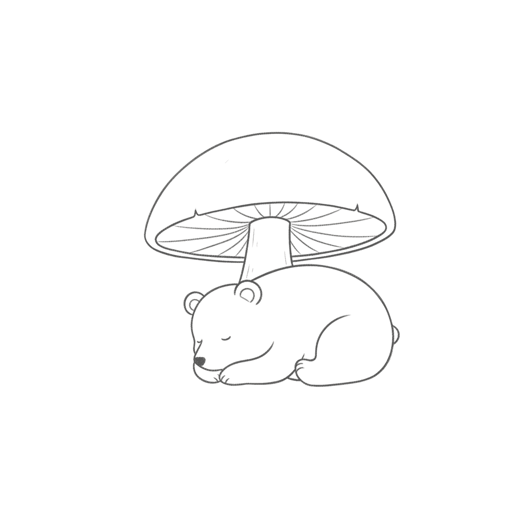 Bear Napping Under A Mushroom - easy sketch drawing idea