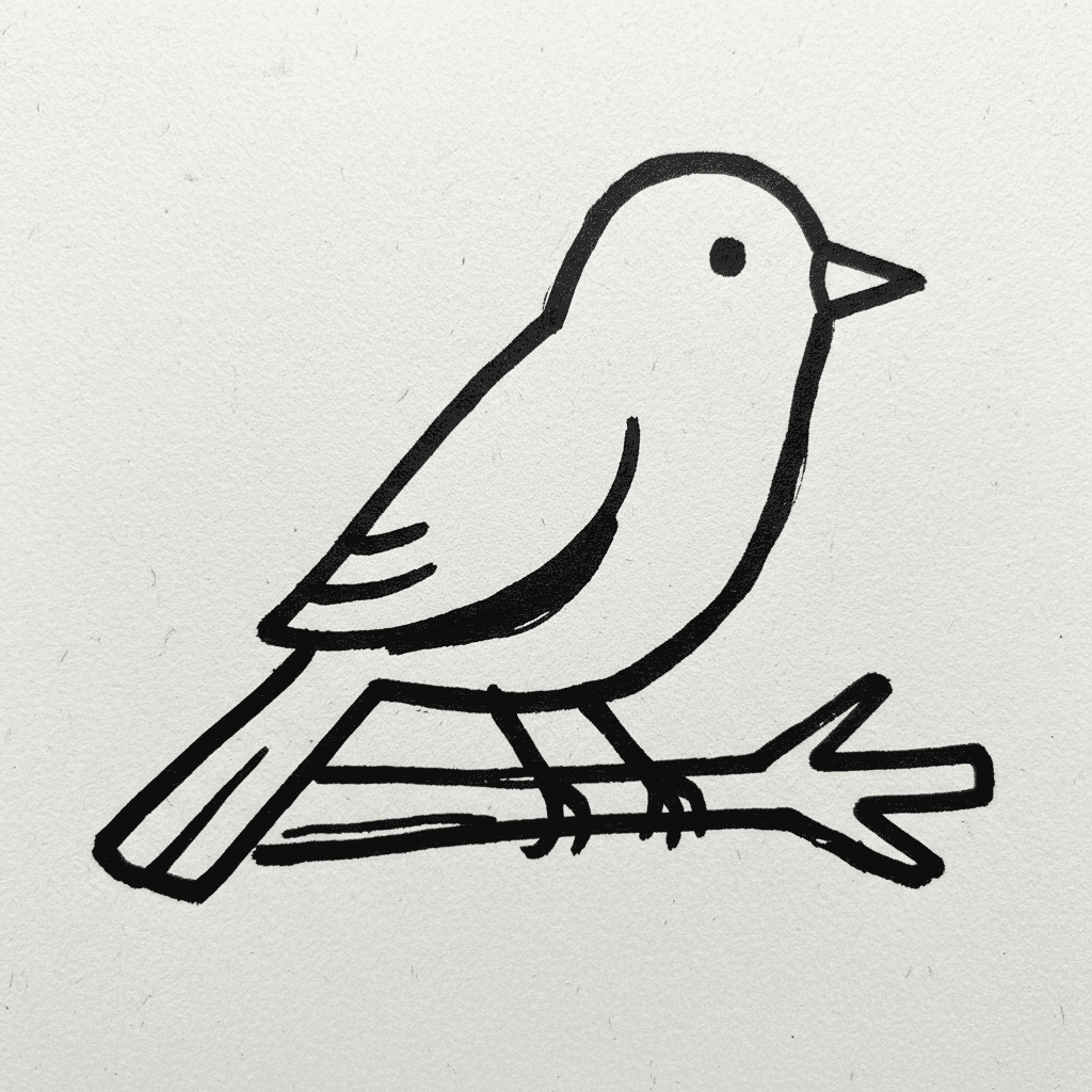 Bird on Branch with Marker Pen - easy marker drawing idea