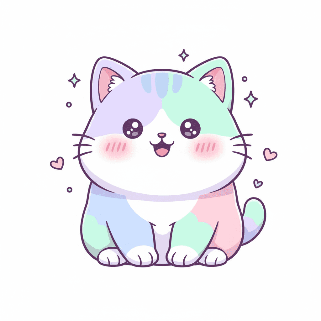 Kawaii Cat - medium cartoon drawing idea