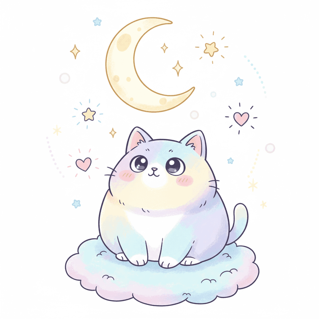 Cat Gazing at Stars (Anime) - medium cartoon drawing idea