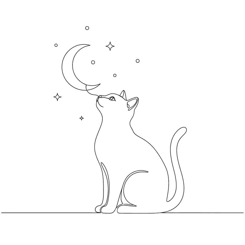 Cat Gazing at Stars (Minimalist) - easy minimalist drawing idea