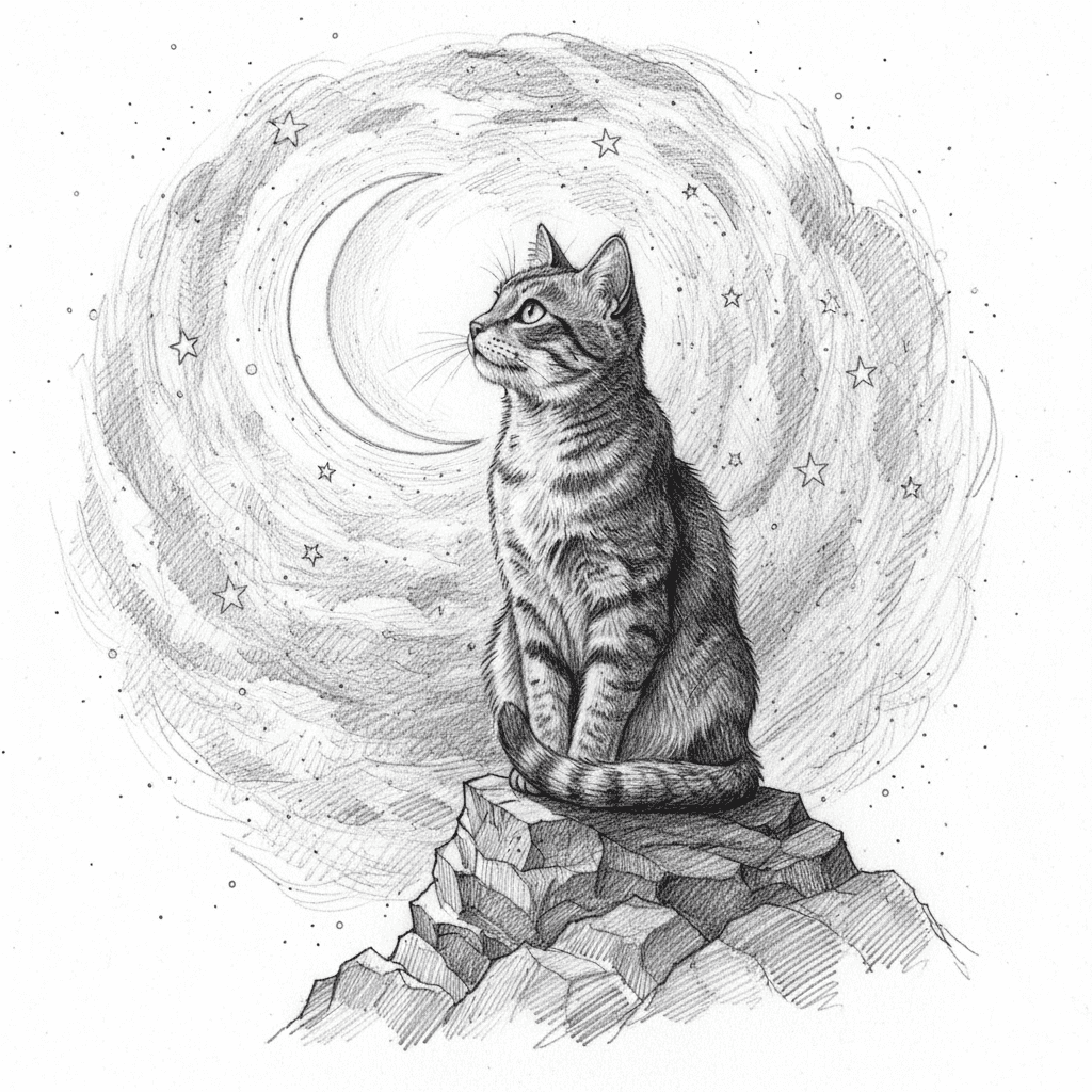 Cat Gazing at Stars (Sketch) - hard sketch drawing idea