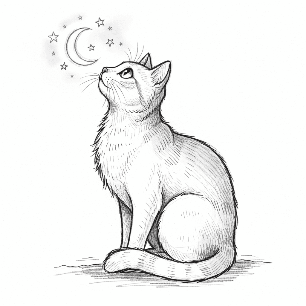 Cat Gazing at Stars (Sketch) - medium sketch drawing idea