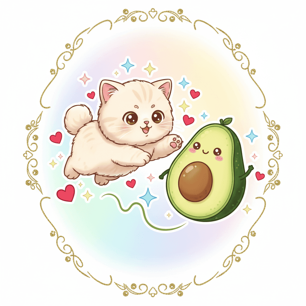 Cat Pouncing on Avocado (Anime) - hard cartoon drawing idea