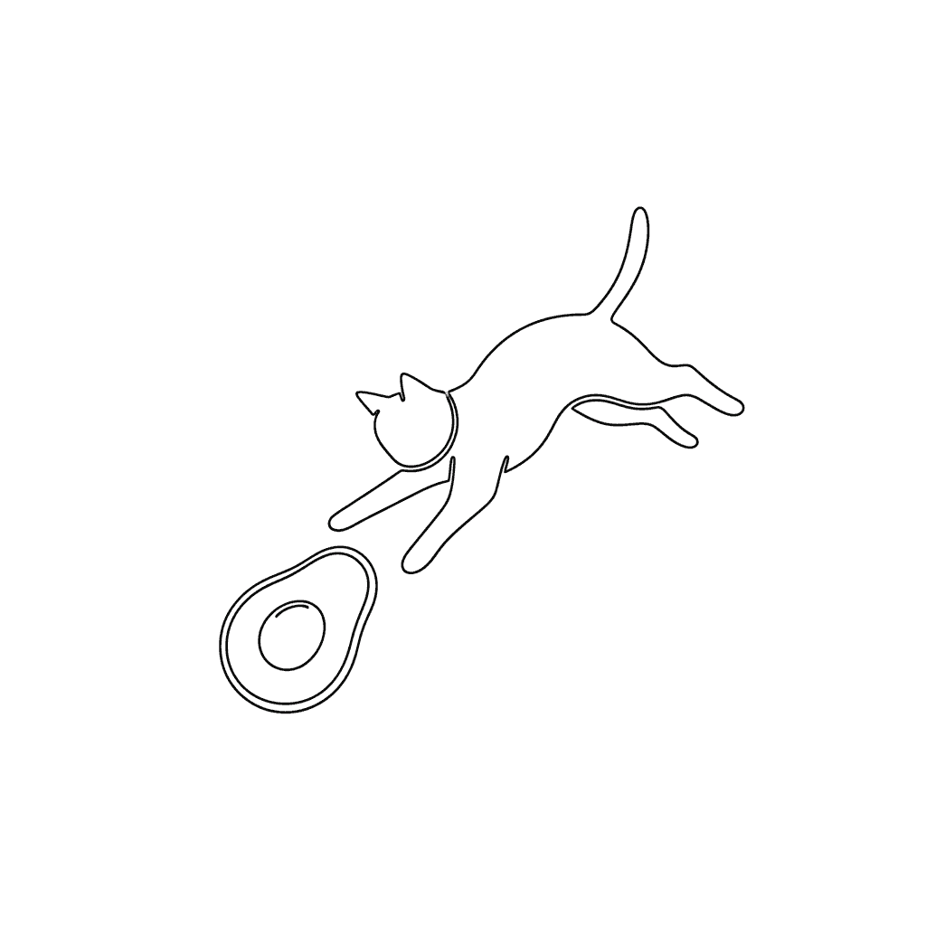 Cat Pouncing on Avocado (Minimalist) - easy minimalist drawing idea