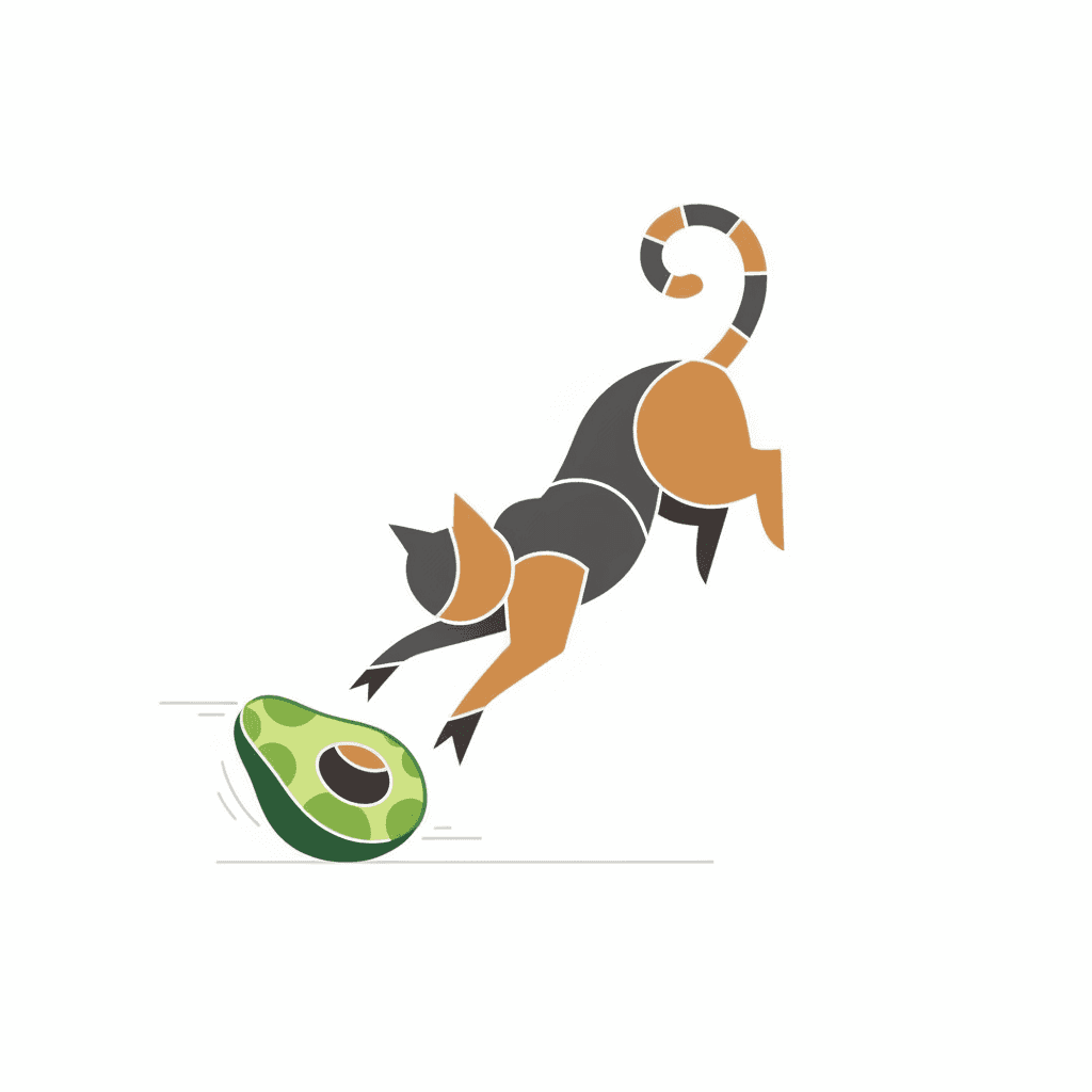Cat Pouncing on Avocado (Minimalist) - hard minimalist drawing idea