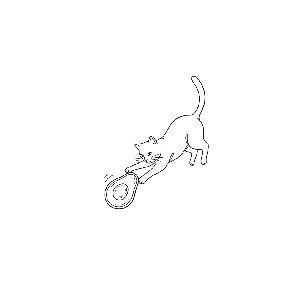 Cat Pouncing on Avocado (Minimalist) - medium minimalist drawing idea