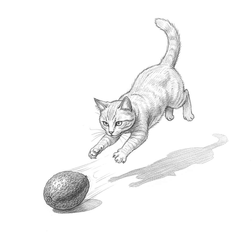 Cat Pouncing on Avocado (Sketch) - hard sketch drawing idea