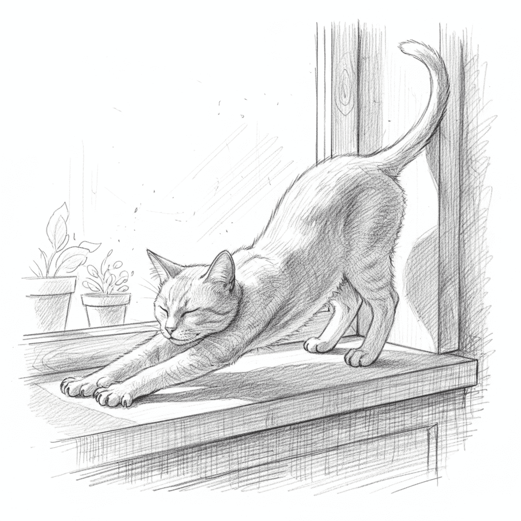 Cat Stretching on Windowsill (Sketch) - hard sketch drawing idea