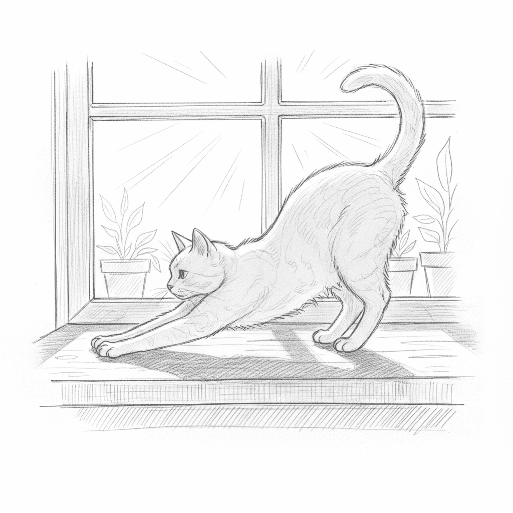 Cat Stretching on Windowsill (Sketch) - medium sketch drawing idea