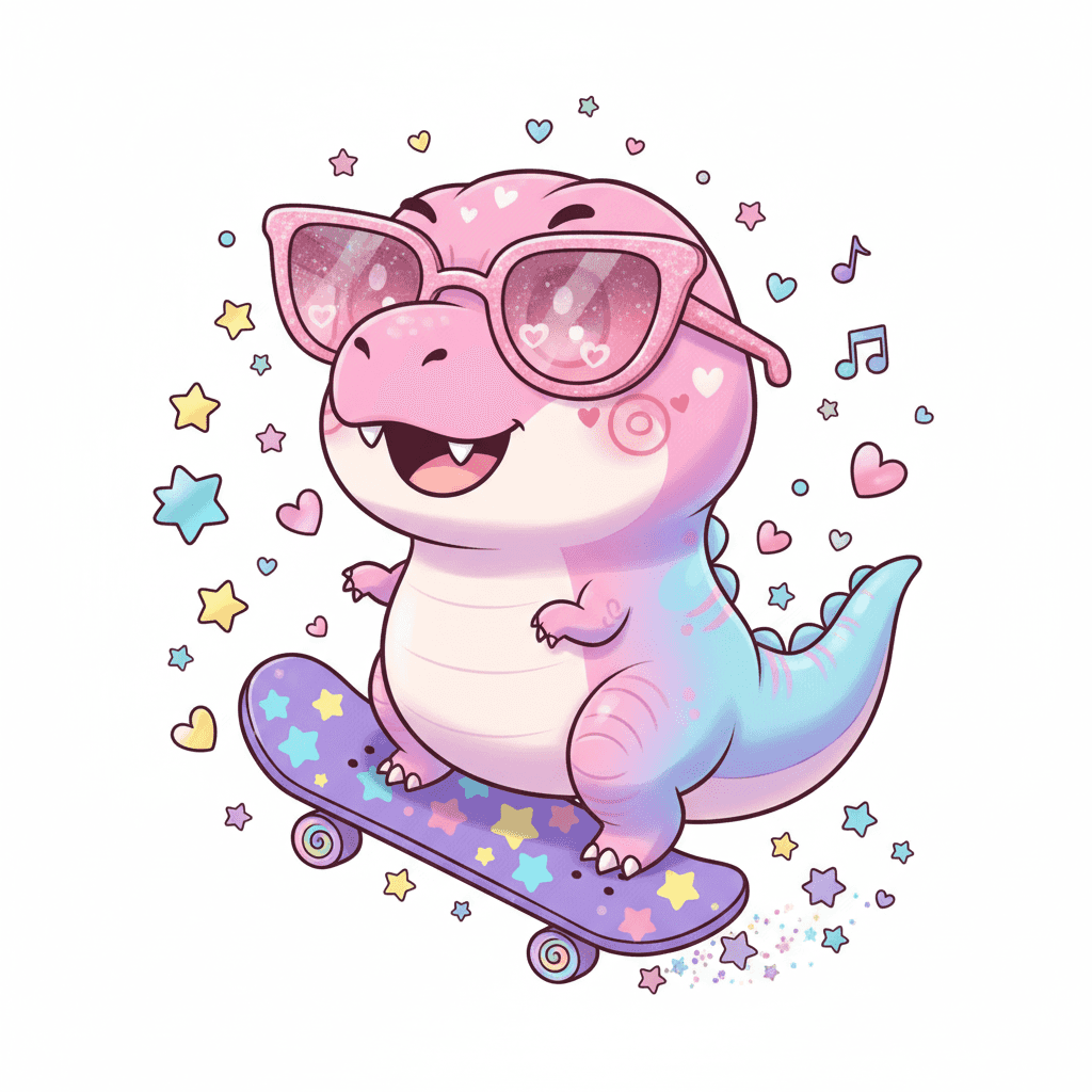Dinosaur Skateboarding With Sunglasses - hard cartoon drawing idea