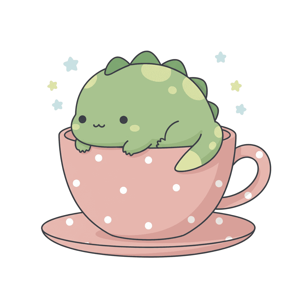 Dinosaur Sleeping In A Teacup - easy cartoon drawing idea