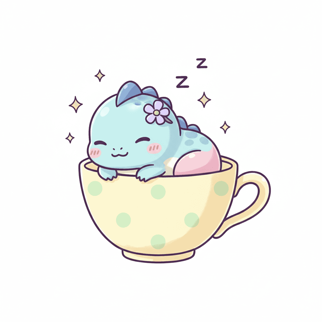 Dinosaur Sleeping In A Teacup - medium cartoon drawing idea