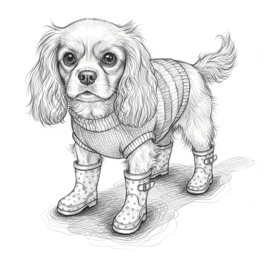 Dog In Tiny Rain Boots - hard sketch drawing idea