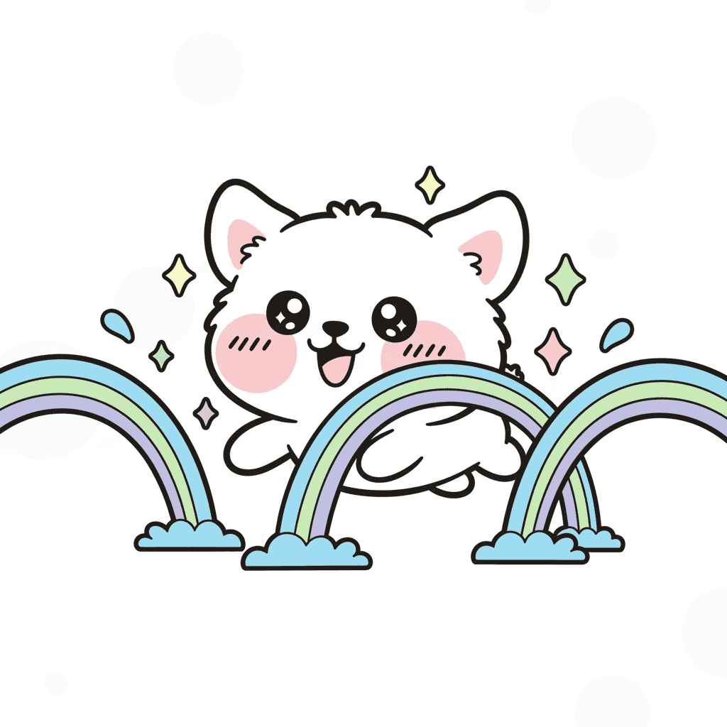 Dog Leaping Through Sprinklers - medium cartoon drawing idea