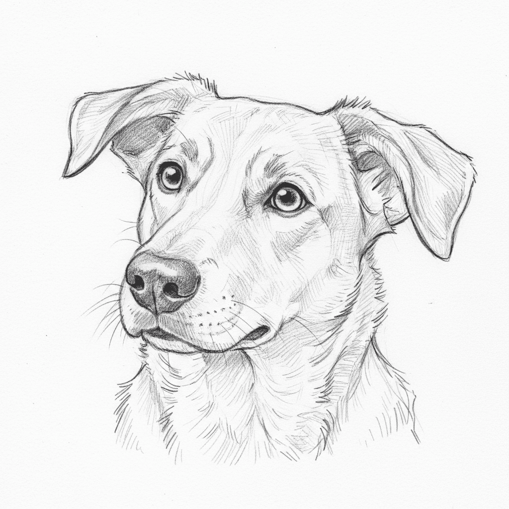 Dog Tilting Head Curiously - medium sketch drawing idea