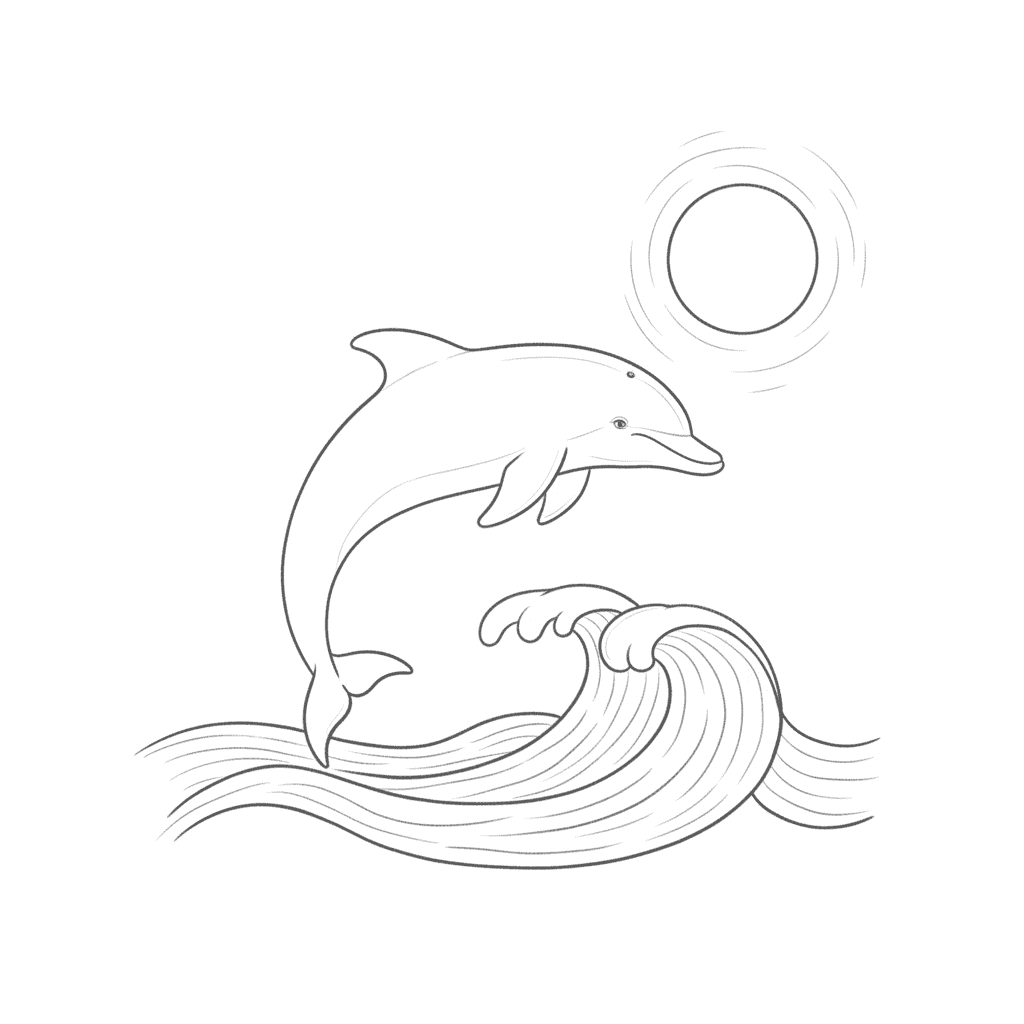 Dolphin Leaping Over Moonlit Waves - easy sketch drawing idea