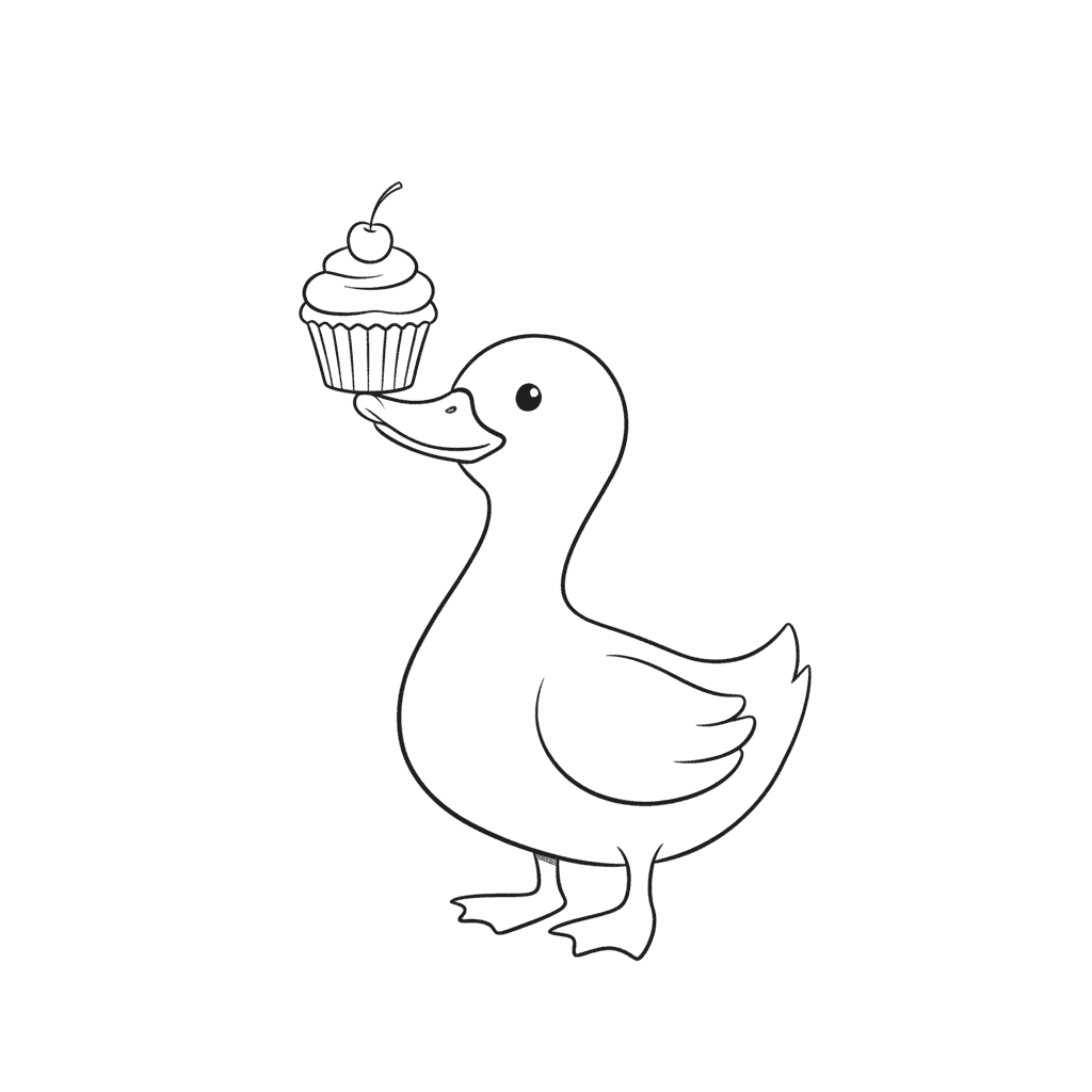 Duck Balancing Tiny Cupcake - easy sketch drawing idea