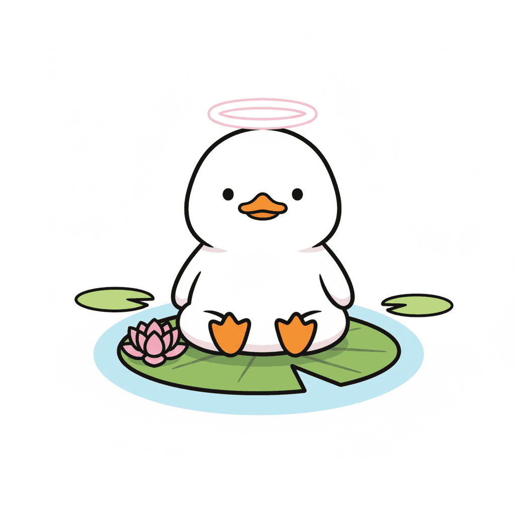 Duck Meditating On A Lily Pad - easy cartoon drawing idea