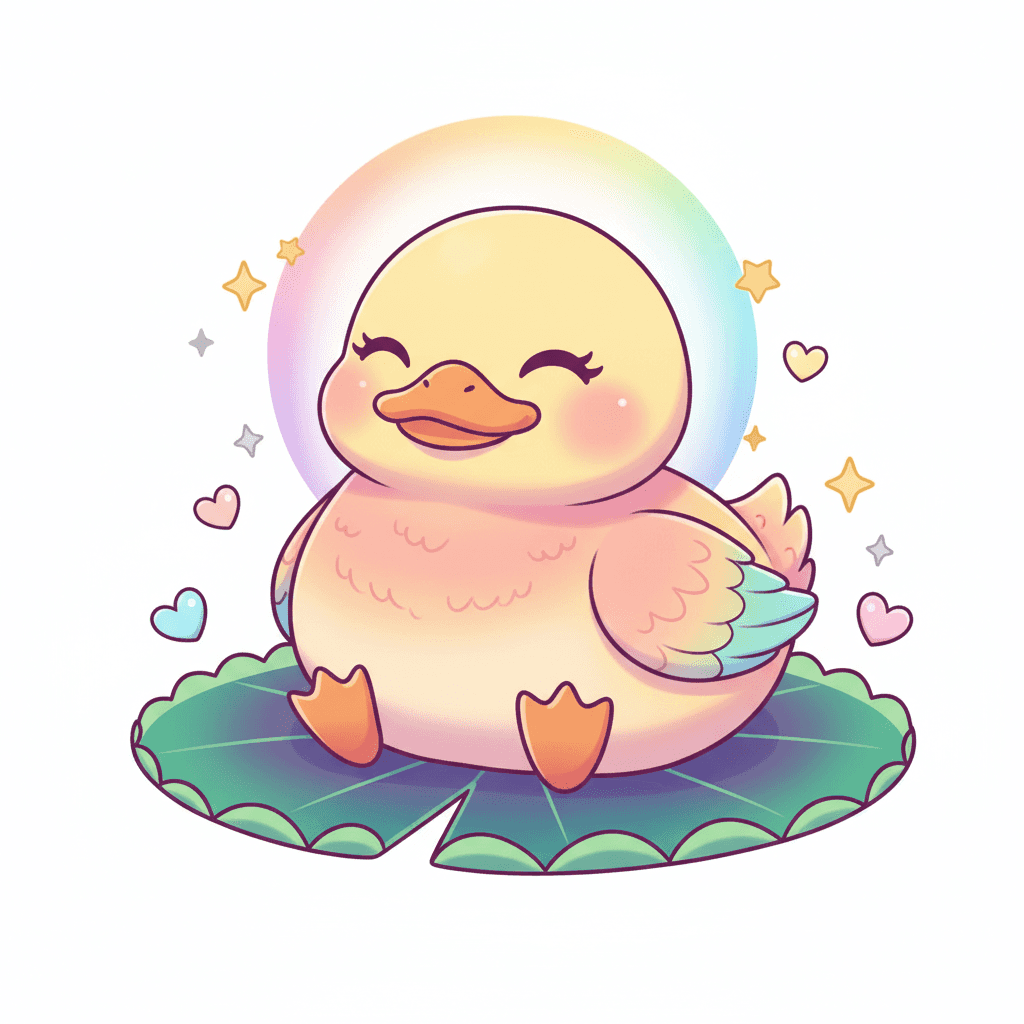 Duck Meditating On A Lily Pad - hard cartoon drawing idea