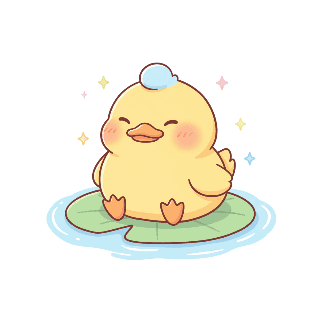 Duck Meditating On A Lily Pad - medium cartoon drawing idea
