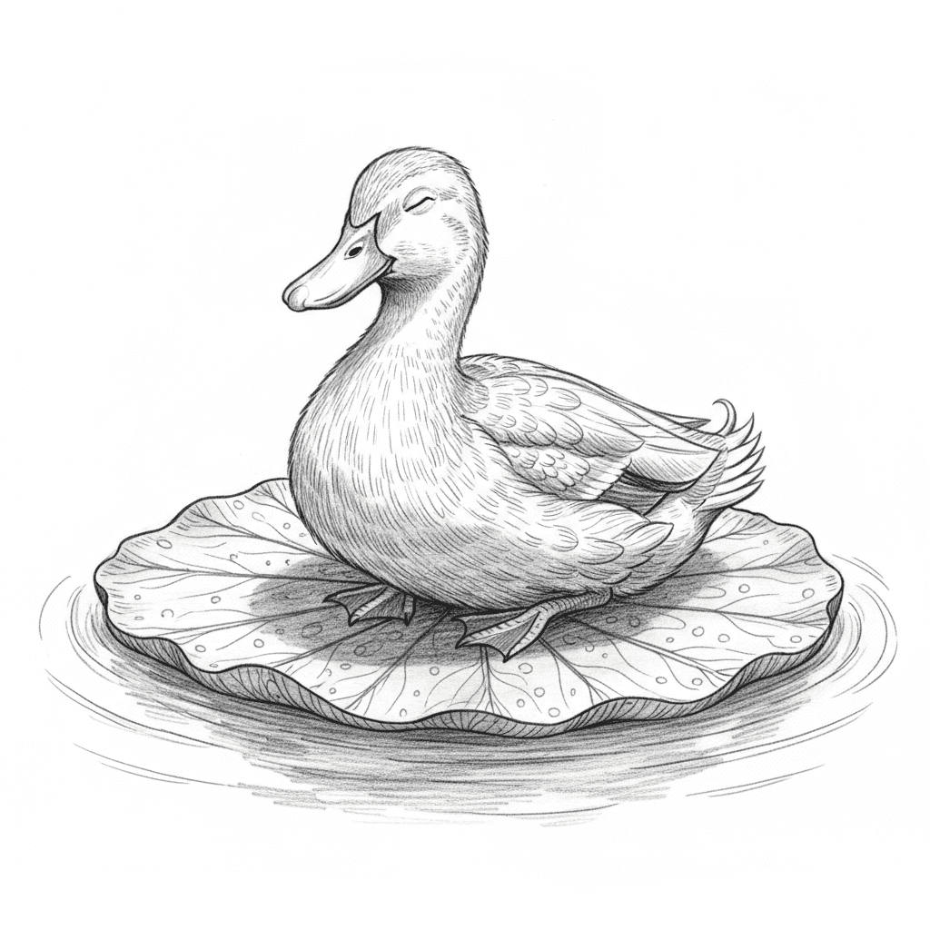 Duck Meditating On Lily Pad - hard sketch drawing idea