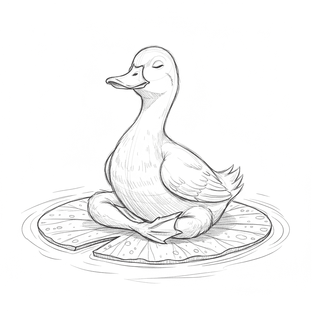 Duck Meditating On Lily Pad - medium sketch drawing idea