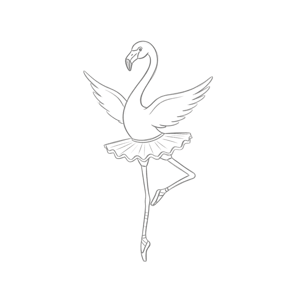 Flamingo Ballerina On Tiptoe - easy sketch drawing idea