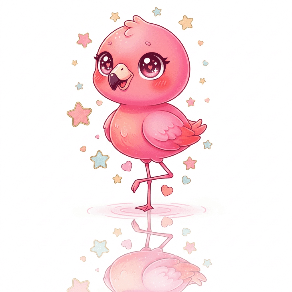 Flamingo Reflected In Calm Water - hard cartoon drawing idea