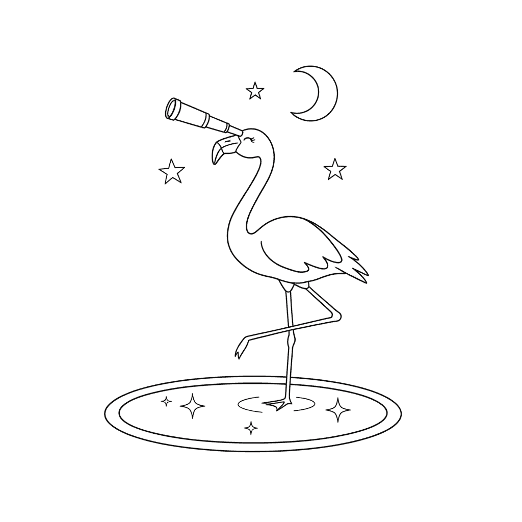 Flamingo Stargazing By Pond - easy sketch drawing idea