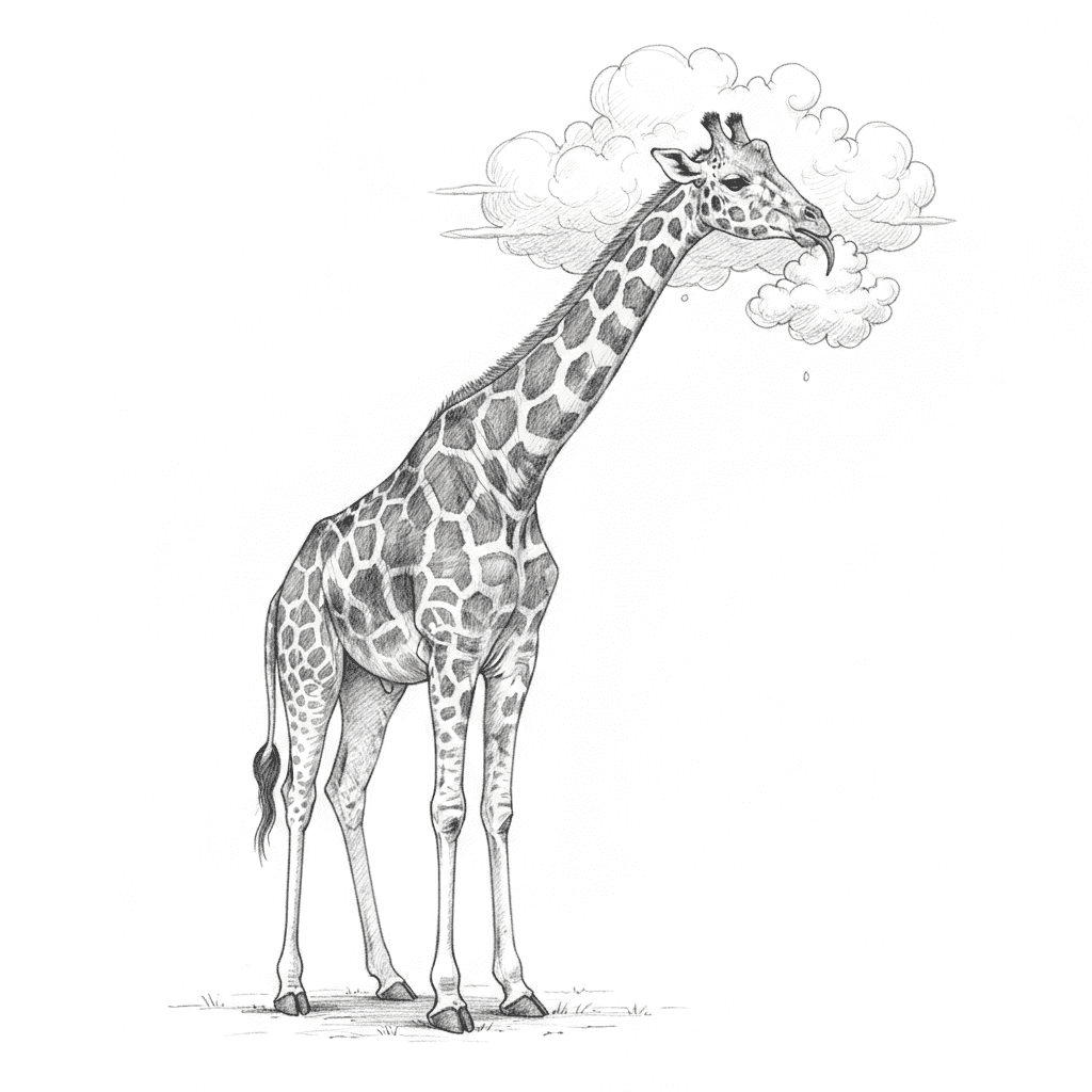 Giraffe Eating A Cloud - hard sketch drawing idea