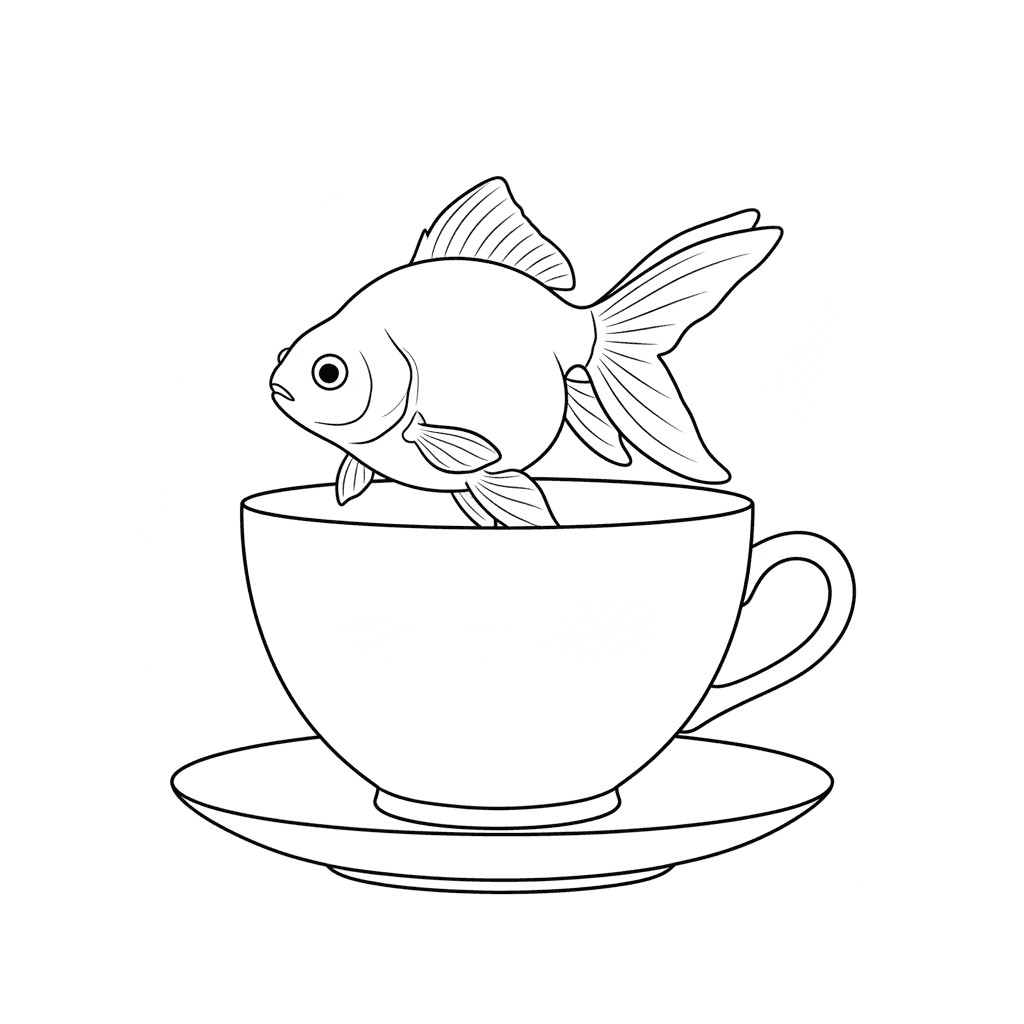 Goldfish In A Teacup - easy sketch drawing idea