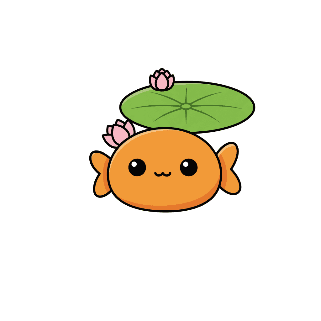 Goldfish Peeking From Lily Pad - easy cartoon drawing idea
