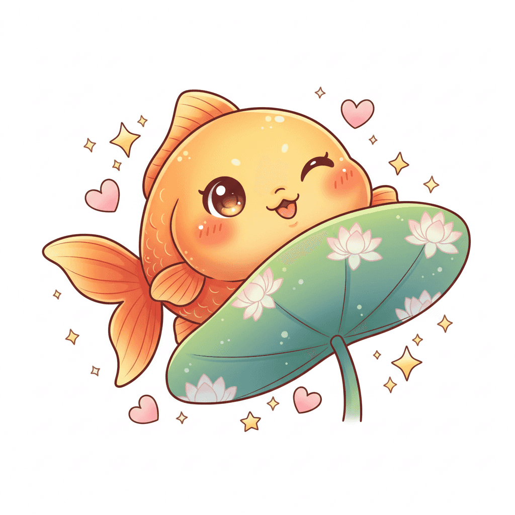 Goldfish Peeking From Lily Pad - hard cartoon drawing idea