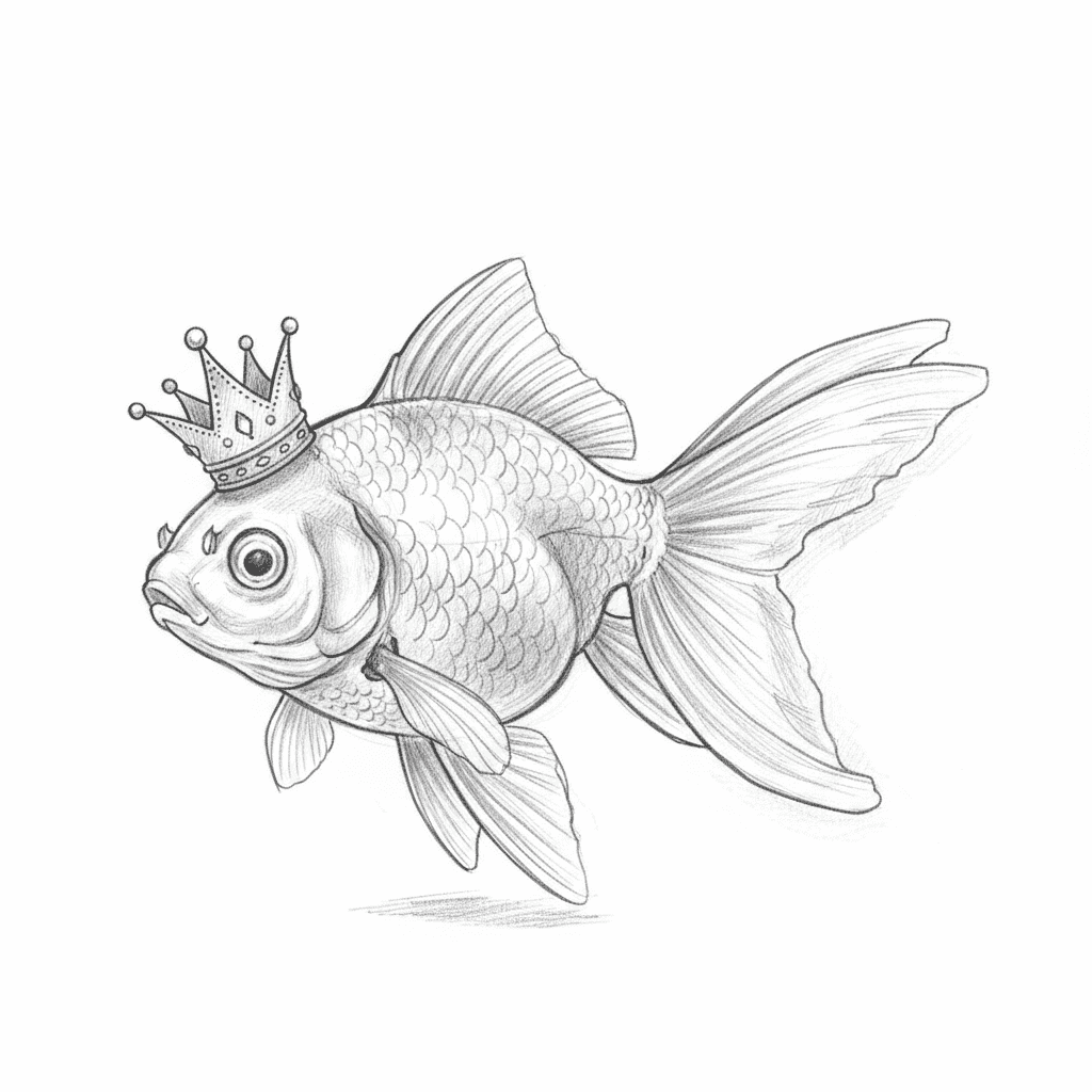 Goldfish Wearing Tiny Crown - medium sketch drawing idea