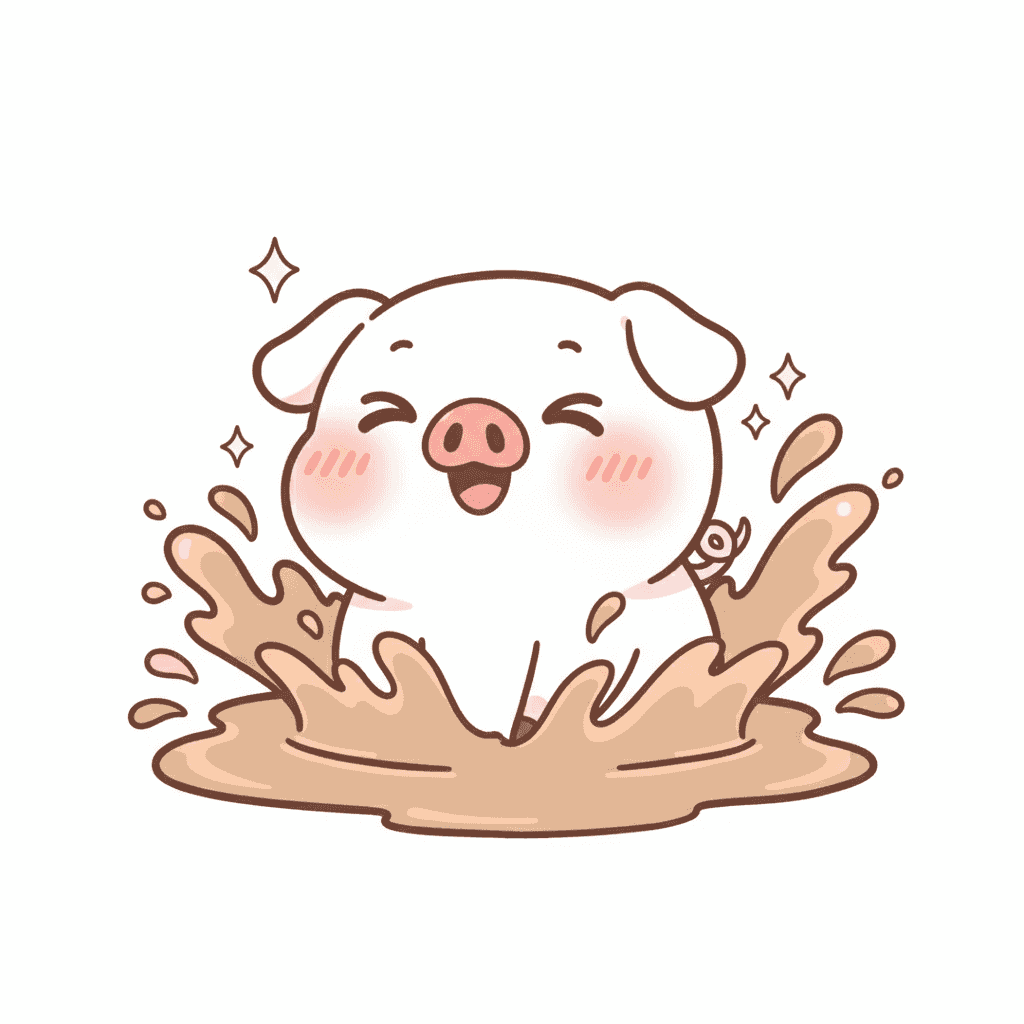 Happy Pig Splashing In Mud - medium cartoon drawing idea