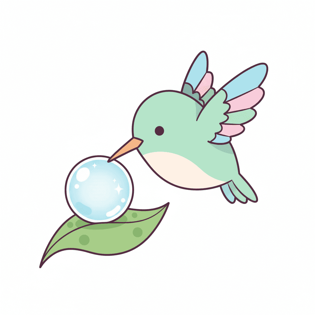 Hummingbird Sips From Dewdrop Chalice - easy cartoon drawing idea