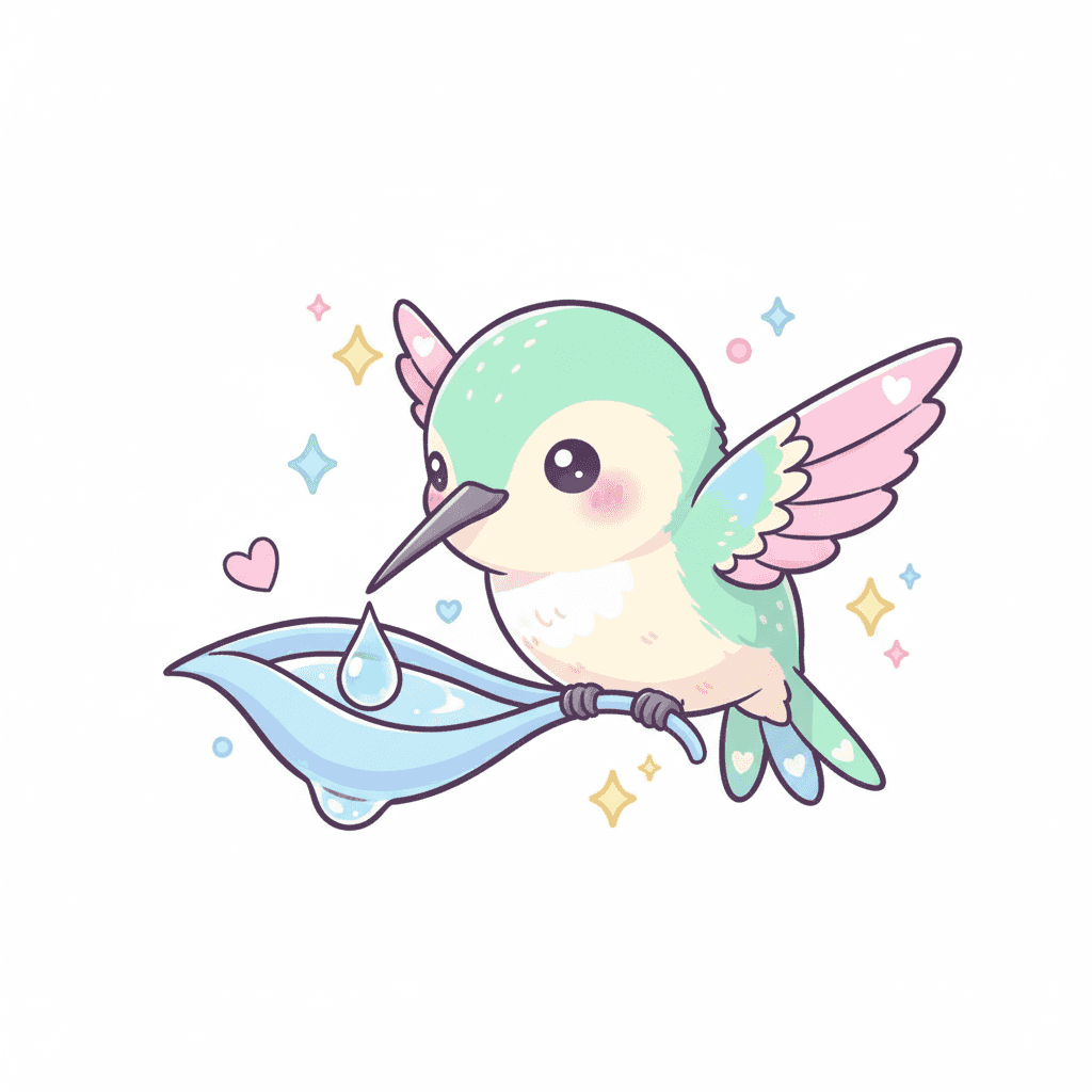 Hummingbird Sips From Dewdrop Chalice - medium cartoon drawing idea