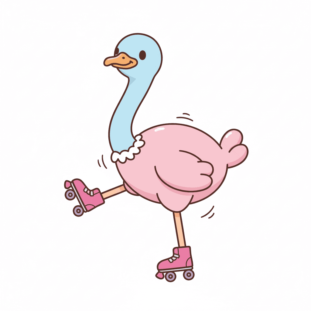 Ostrich Roller Skating Awkwardly - easy cartoon drawing idea