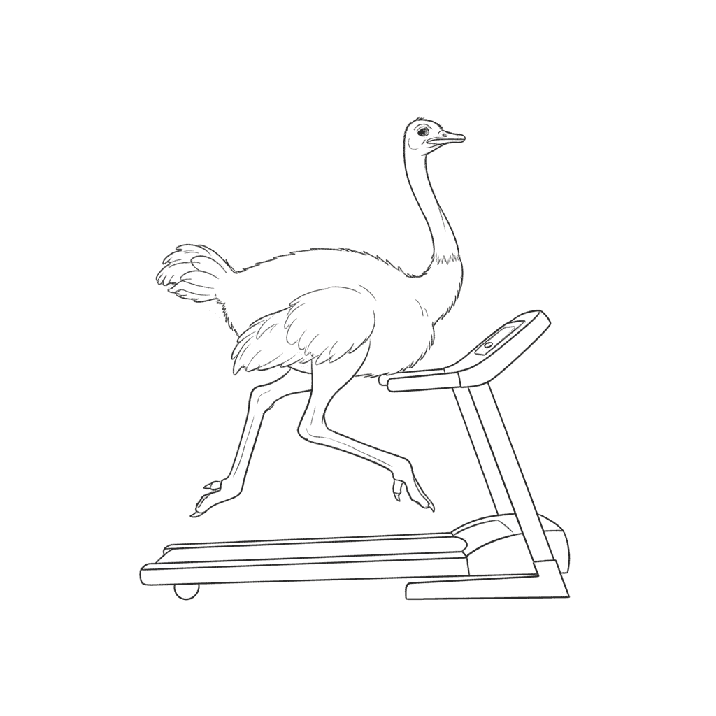 Ostrich Running On Treadmill - easy sketch drawing idea