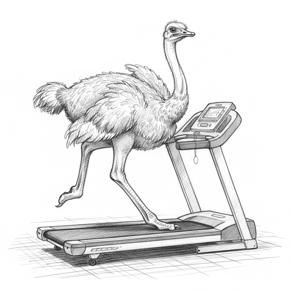 Ostrich Running On Treadmill - hard sketch drawing idea