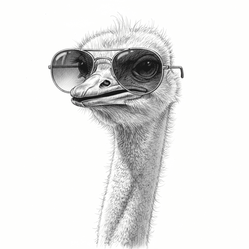 Ostrich Wearing Sunglasses - hard sketch drawing idea