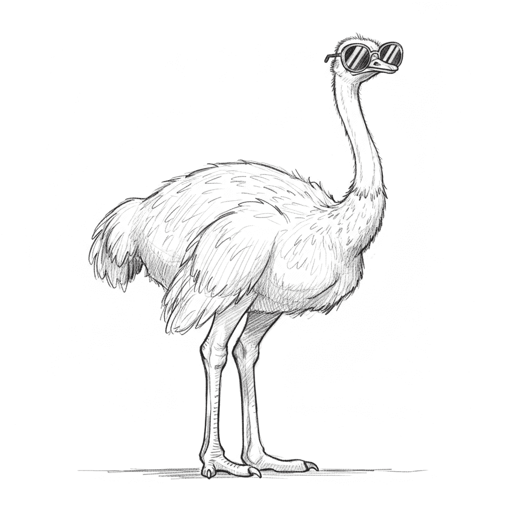 Ostrich Wearing Sunglasses - medium sketch drawing idea