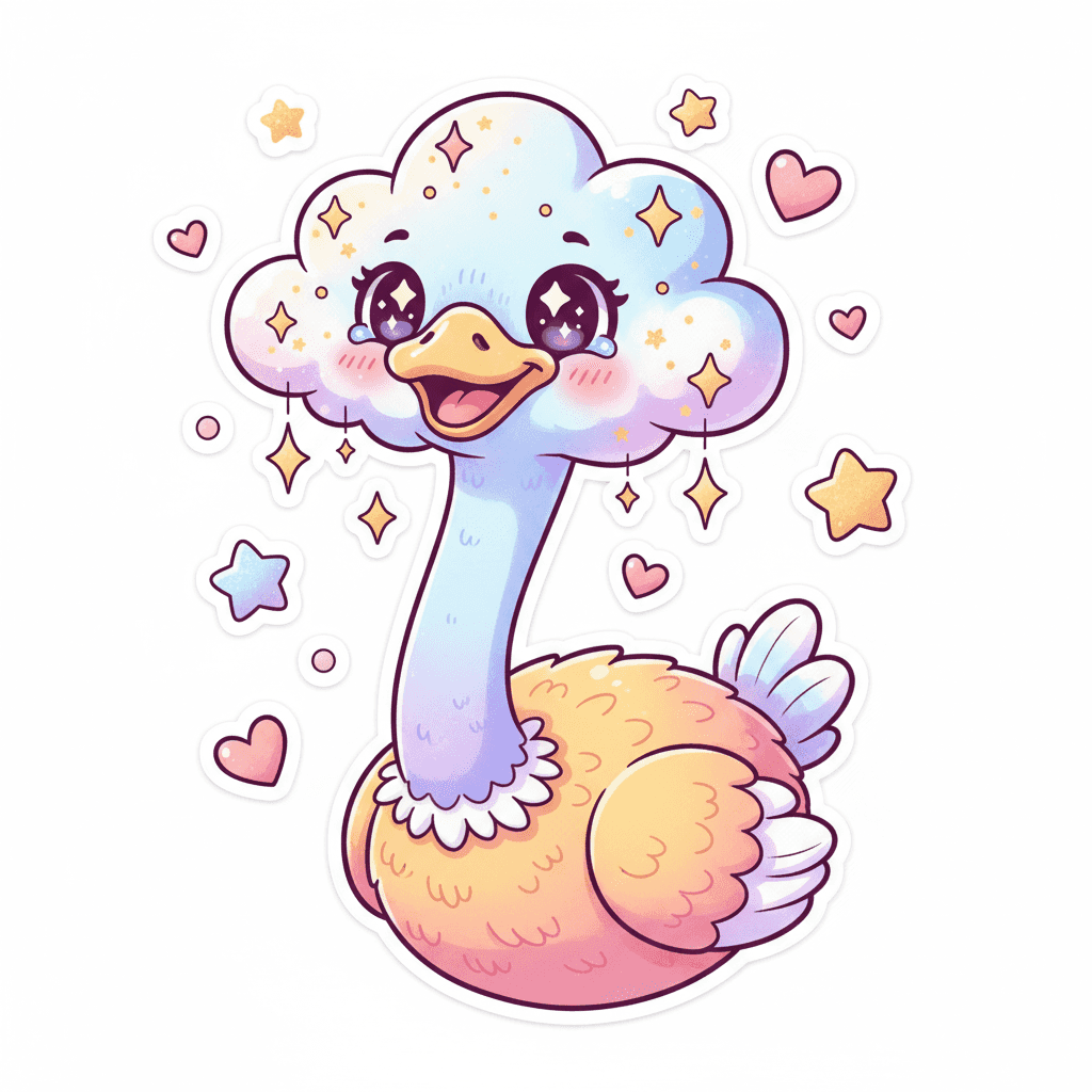 Ostrich With Head In Cloud - hard cartoon drawing idea