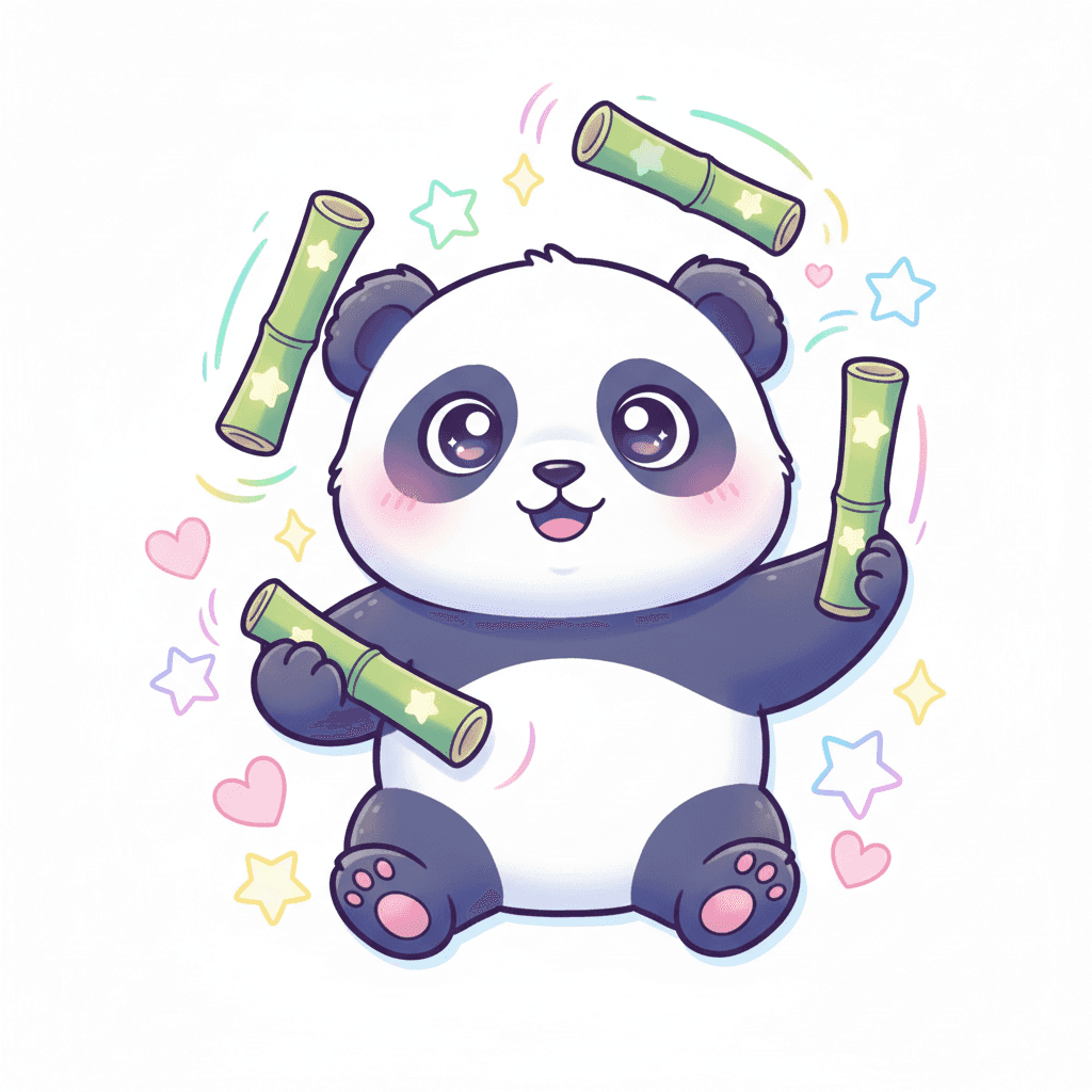 Panda Juggling Bamboo Sticks - hard cartoon drawing idea