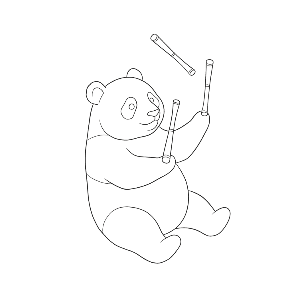 Panda Juggling Bamboo Sticks - easy sketch drawing idea