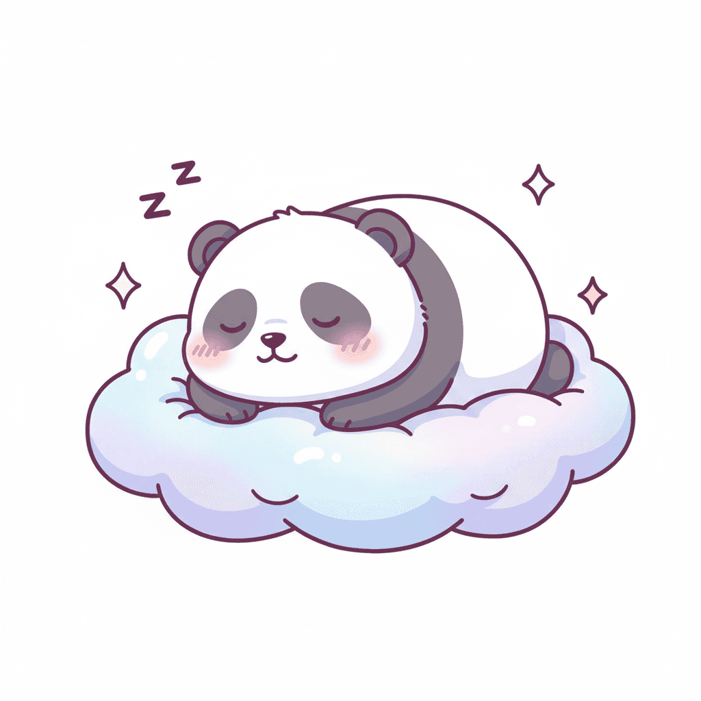 Panda Napping On Cloud - medium cartoon drawing idea