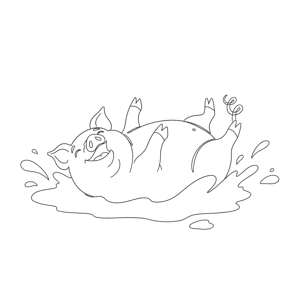 Pig Rolling Happily In Mud - easy sketch drawing idea